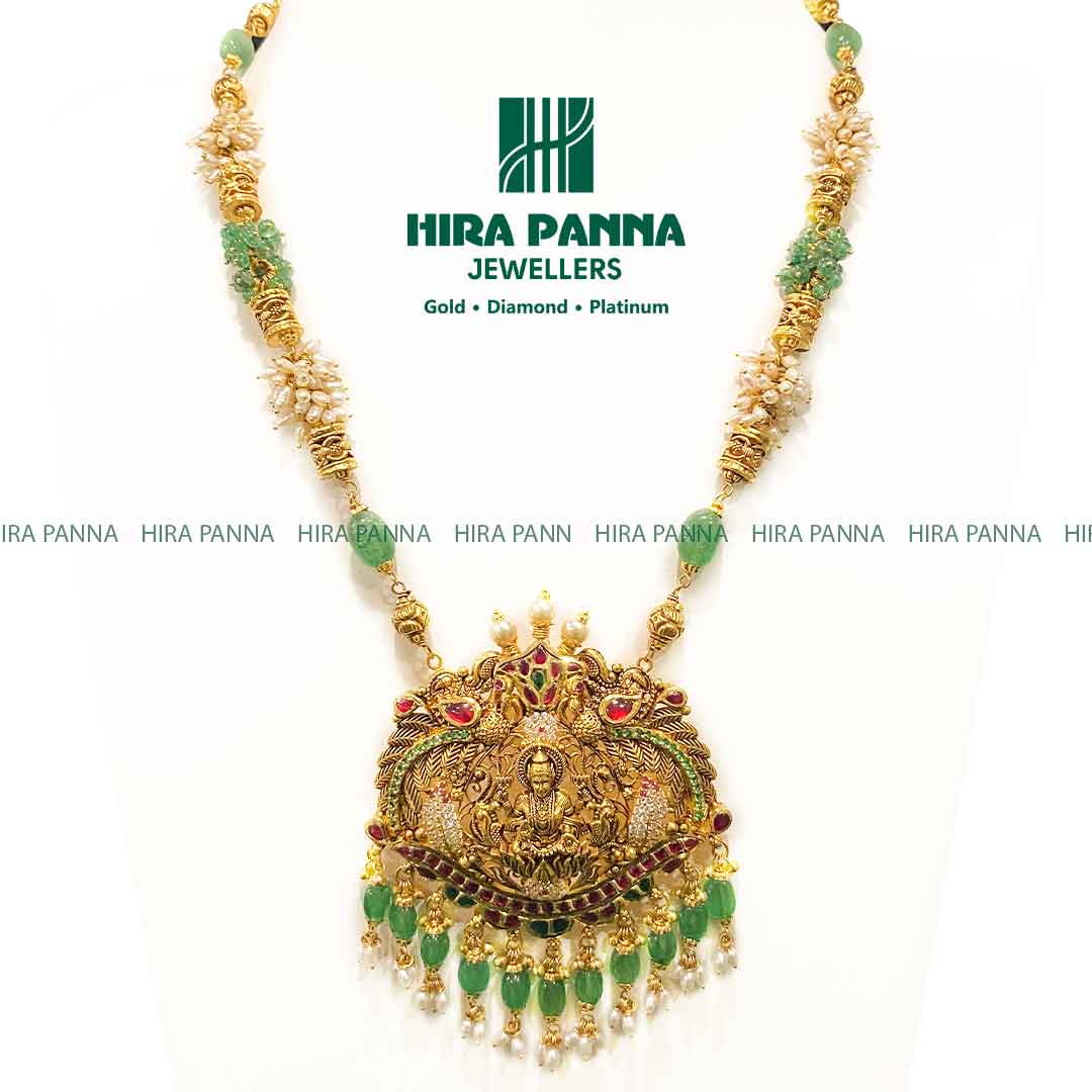 Antique Lakshmi Devi & Emerald Beads Haram