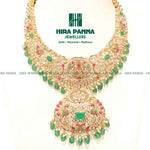 Load image into Gallery viewer, Fancy Pachi Lakshmi Devi &amp; Emerald Beeds Neckwear
