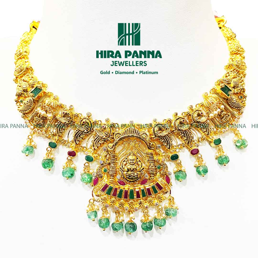 Antique Lakshmi Devi & Peacock Ruby, Emeralds Neckwear