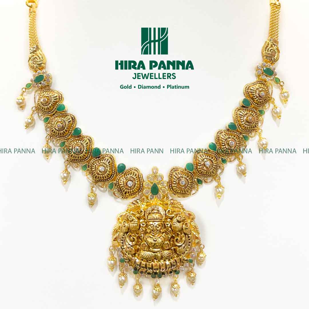 Antique Emerald Laxmi Devi & Peacock Neckwear