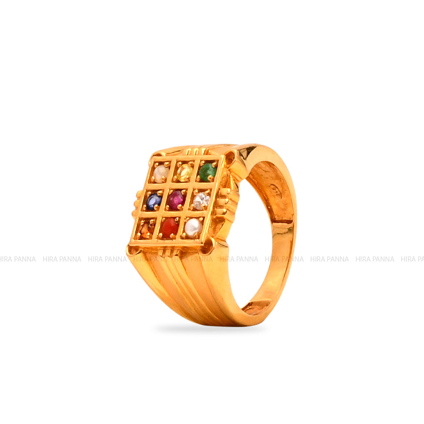 Hakesh Navratna Ring Online Jewellery Shopping India | Yellow Gold 14K |  Candere by Kalyan Jewellers