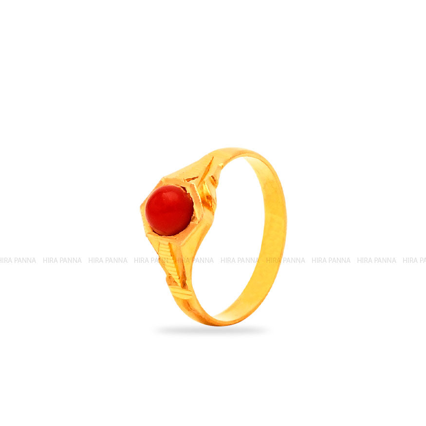Red Coral Stone Original Certified Triangle Angaraka Mani Gemstone 925  Strling Silver Gold Plated Ring - Etsy