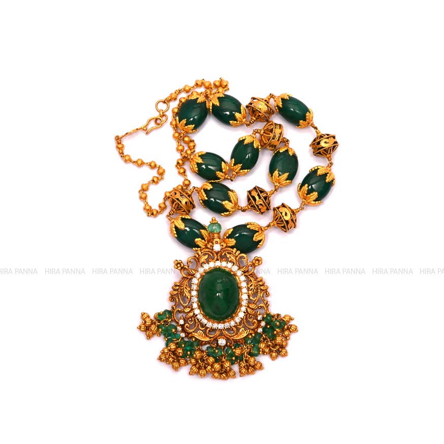 Emerald Mala &  Jadau Pendant