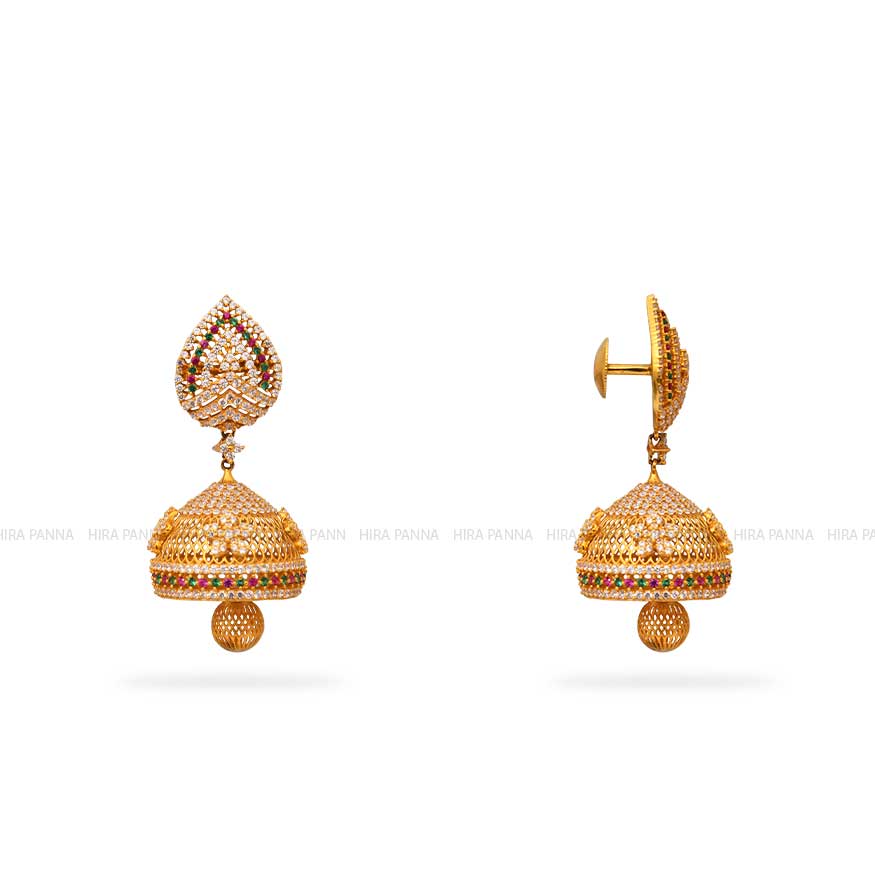 Gold Plated Traditional Long Kundan Necklace and Jhumki Earr  One Stop  Fashion