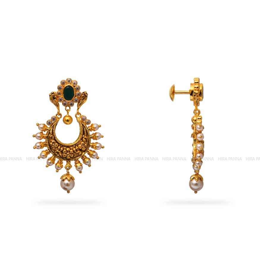Matt Gold Kemp Ganapati Chandbali Earrings - South India Jewels