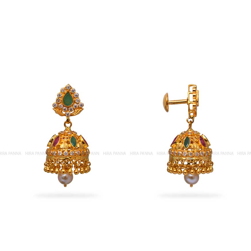 Buy Bindhani Women's Blue Drops Golden Oxidised Jhumka Earrings
