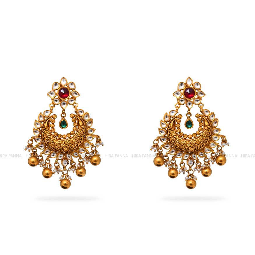 Blue Pearls Beads Kundan Gold Plated Chandbali Earring – Priyaasi